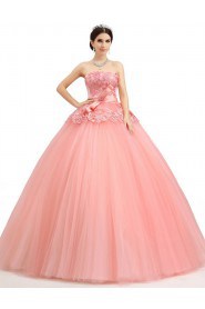 Ball Gown Strapless Tulle Prom / Formal Evening / Quinceanera / Sweet 18 Dress with Pearl