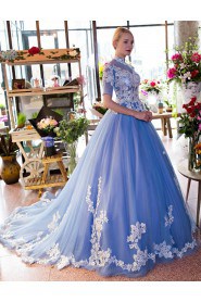 Ball Gown High Neck Prom / Formal Evening Dress with Flower(s)