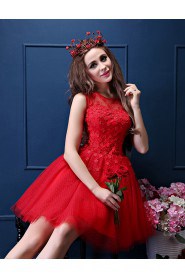 A-line Scoop Cocktail Party Dress with Flower(s)