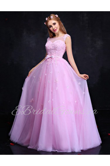 A-line Scoop Prom / Formal Evening Dress with Flower(s)