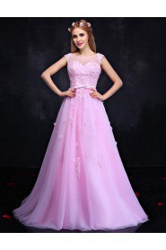 A-line Scoop Prom / Formal Evening Dress with Flower(s)