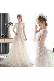 A-line Bateau Lace Wedding Dress with Pearl