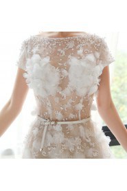 A-line Bateau Lace Wedding Dress with Pearl