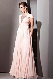 Scoop Floor-length Cap Sleeve Chiffon Formal Prom / Evening Dress
