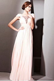 Scoop Floor-length Cap Sleeve Chiffon Formal Prom / Evening Dress