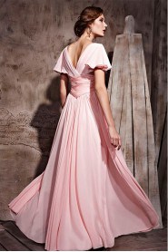 V-neck Floor-length Short Sleeve Chiffon Formal Prom / Evening Dress