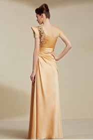 One Shoulder Floor-length Sleeveless Satin Formal Prom / Evening Dress