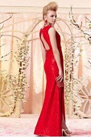 V-neck Floor-length Sleeveless Satin,Lace Formal Prom / Evening Dress