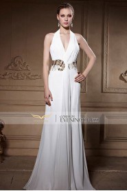 Halter Floor-length Sleeveless Chiffon Formal Prom / Evening Dress