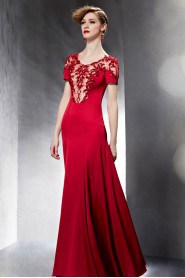 V-neck Floor-length Short Sleeve Lace Formal Prom / Evening Dress