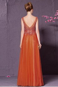 Bateau Floor-length Sleeveless Tulle Formal Prom / Evening Dress