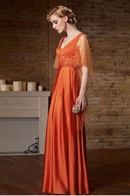 V-neck Floor-length Sleeveless Tulle Formal Prom / Evening Dress