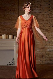 V-neck Floor-length Sleeveless Tulle Formal Prom / Evening Dress