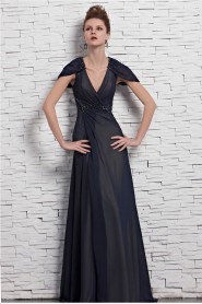 V-neck Floor-length Short Sleeve Chiffon,Satin Formal Prom / Evening Dress
