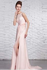 Bateau Floor-length Sleeveless Tulle,Chiffon Formal Prom / Evening Dress