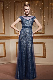 Scoop Floor-length Short Sleeve Lace Formal Prom / Evening Dress