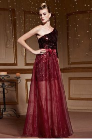 One Shoulder Floor-length Sleeveless Tulle Formal Prom / Evening Dress