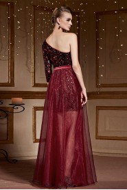 One Shoulder Floor-length Sleeveless Tulle Formal Prom / Evening Dress