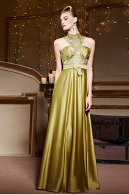 Halter Floor-length Sleeveless Satin Formal Prom / Evening Dress