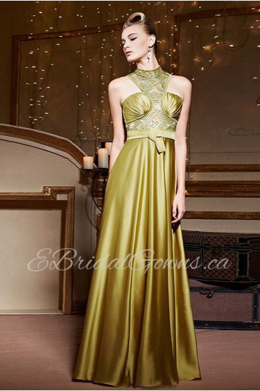 Halter Floor-length Sleeveless Satin Formal Prom / Evening Dress