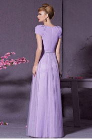 Bateau Floor-length Short Sleeve Satin Formal Prom / Evening Dress