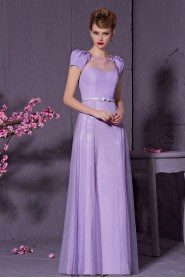 Bateau Floor-length Short Sleeve Satin Formal Prom / Evening Dress