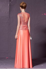 Jewel Floor-length Sleeveless Satin Formal Prom / Evening Dress