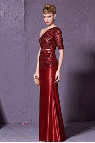One Shoulder Floor-length Short Sleeve Satin Formal Prom / Evening Dress