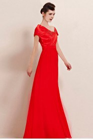 Asymmetrical Floor-length Short Sleeve Chiffon,Satin Formal Prom / Evening Dress