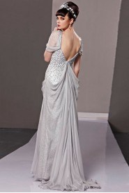 V-neck Floor-length Short Sleeve Tulle Formal Prom / Evening Dress