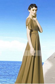 Scoop Floor-length Short Sleeve Chiffon Formal Prom / Evening Dress
