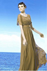 Scoop Floor-length Short Sleeve Chiffon Formal Prom / Evening Dress