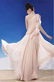 One Shoulder Floor-length Sleeveless Chiffon Formal Prom / Evening Dress