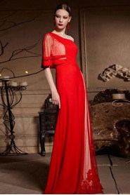 One Shoulder Floor-length Sleeveless Chiffon,Satin Formal Prom / Evening Dress
