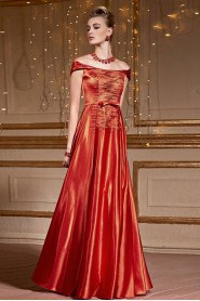 Off-the-shoulder Floor-length Sleeveless Satin Formal Prom / Evening Dress