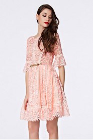 Scoop Short / Mini Half Sleeve Lace Cocktail Party Dress