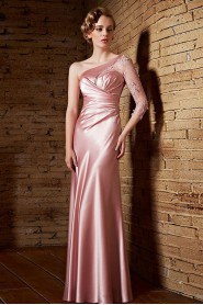 One Shoulder Floor-length 3/4 Length Sleeve Tulle,Satin Formal Prom / Evening Dress