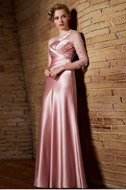 One Shoulder Floor-length 3/4 Length Sleeve Tulle,Satin Formal Prom / Evening Dress
