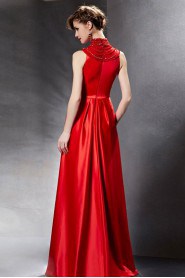 High Neck Floor-length Sleeveless Satin Formal Prom / Evening Dress