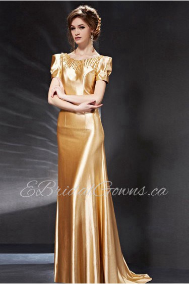 Scoop Floor-length Short Sleeve Satin Formal Prom / Evening Dress
