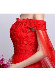 A-line Off-the-shoulder Floor-length Prom / Evening Dress with Flower(s)