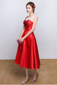 A-line Scoop Tea-length Prom / Evening Dress with Embroidery