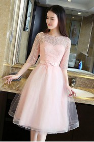 A-line Bateau Knee-length Prom / Evening Dress with Embroidery