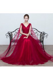 A-line V-neck Floor-length Prom / Evening Dress with Beading