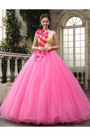 Ball Gown High Neck Prom / Evening Dress with Flower(s)