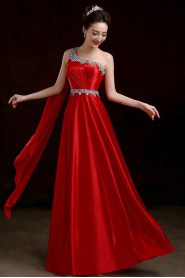 A-line One Shoulder Floor-length Prom / Evening Dress with Crystal
