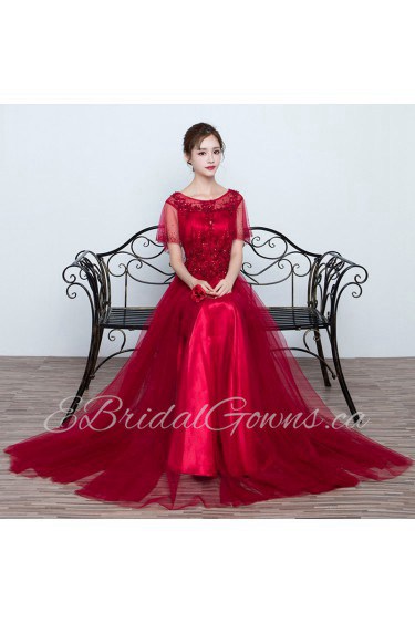 A-line Scoop Floor-length Prom / Evening Dress with Crystal
