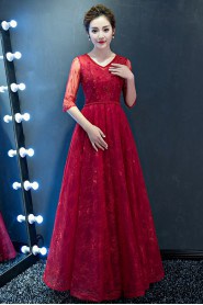 A-line V-neck Floor-length Prom / Evening Dress with Embroidery