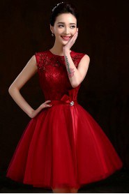 A-line Jewel Short / Mini Prom / Evening Dress with Crystal