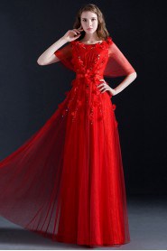 A-line Scoop Floor-length Prom / Evening Dress with Flower(s)